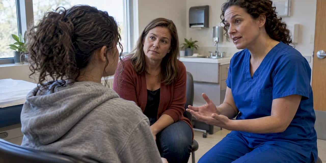 1791878977807_Teen-and-mother-discussing-therapy-privacy Teen and mother discussing therapy privacy