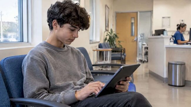 Teen completing a depression screening questionnaire
