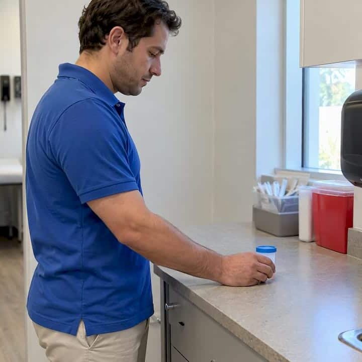 Patient submitting a specimen at a clinic