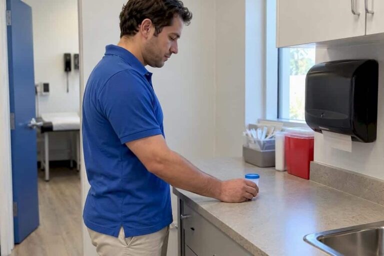 Patient submitting a specimen at a clinic