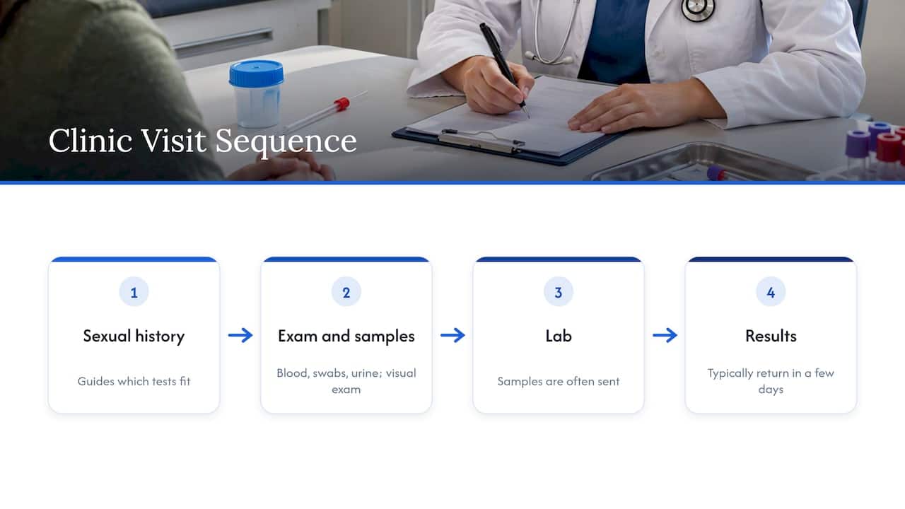 Clinic visit steps from history to test results
