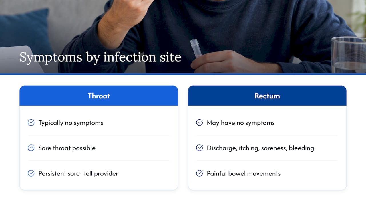 Gonorrhea in the throat and rectum — overview diagram