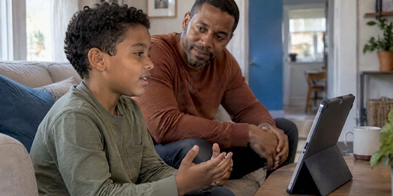 Child speaking during virtual counseling at home