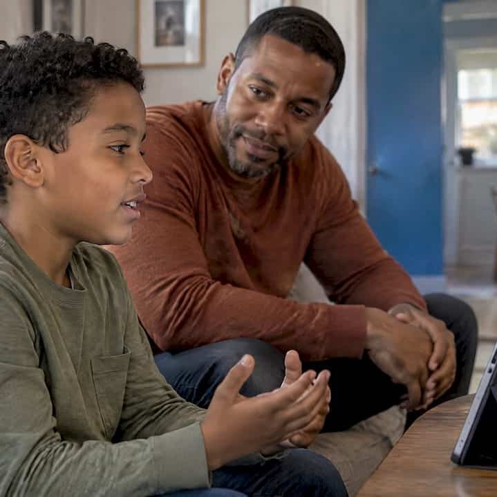Child speaking during virtual counseling at home
